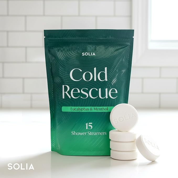 Solia Congestion Eucalyptus & Menthol Natural Shower Steamers - Patent-Pending - Real Essential Oil Menthol Tablets, Spa Steamers Aromatherapy, 15-Pack