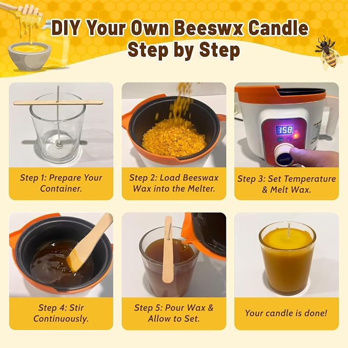 Beeswax Candle Making Kit, 6LB (96oz) 100% Organic Bees wax Pellets with Electric Wax Melter & Premium All-in-One Candle Making Supplies, Beeswax as Multipurpose Raw Material for Various DIY Crafts