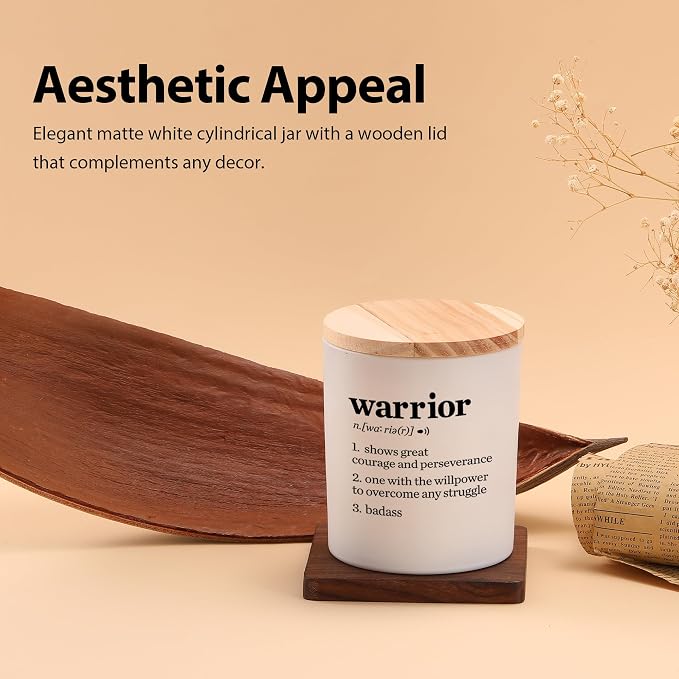Warrior Definition Motivational Scented Candle for Home Office Inspirational Gifts Cancer Patient Survivor Sobriety Gifts Jar Candle (9.5 oz, Layered Scent)