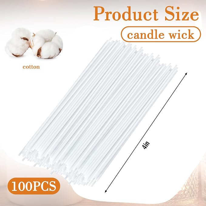 Conelist 100 Pack 4 Inch Cotton Wicks for Sand Candles Making Natural Cotton Candle Wicks, Low Smoke, No Lead and Metal for Candle Making DIY (White)