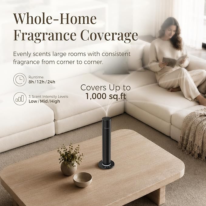 Waterless Scent Diffuser with 5 Essential Oils Starter Kit, Cold Air Diffuser Up to 1000 Sq.ft for Large Room, Home Office, Hotels,Spas, Cordless Scent Machine with App Control, Mood Light