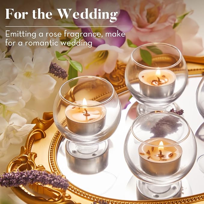 16 Pack Lavender Tealight Candles with Real Dried Petals, Natural Soy Wax, 6-Hour Burn Time for Home, Wedding, Bath Decor