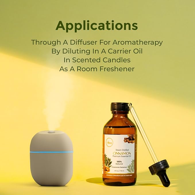 My ACE Cinnamon Essential Oil 4 Fl Oz - 100% Pure & Natural - Premium Grade for Aromatherapy, Diffuser, Skin, Hair, Massage, Candle & Soap Making, Home - Glass Bottle with Dropper - Long Lasting Scent