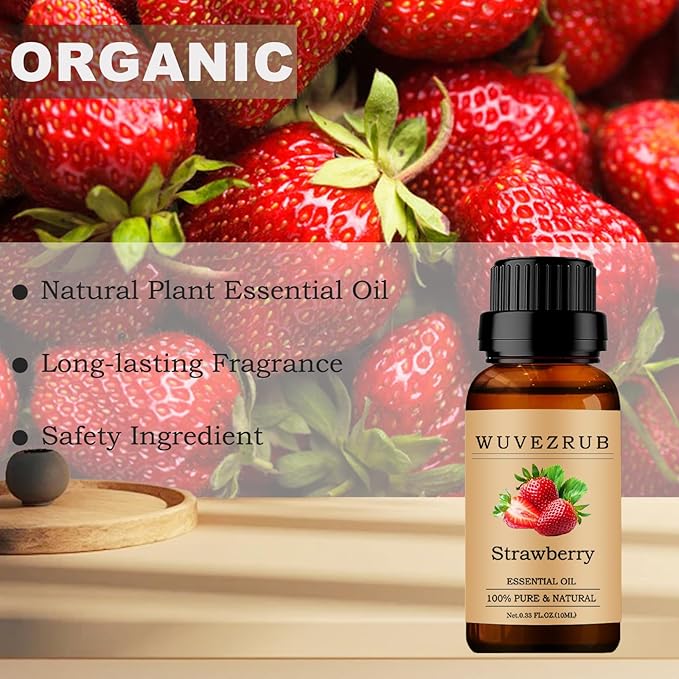 Strawberry Essential Oils 10ML, 100% Pure and Natural Essential Oil for Aromatherapy Diffuser - 0.33 Fl Oz/Strawberry
