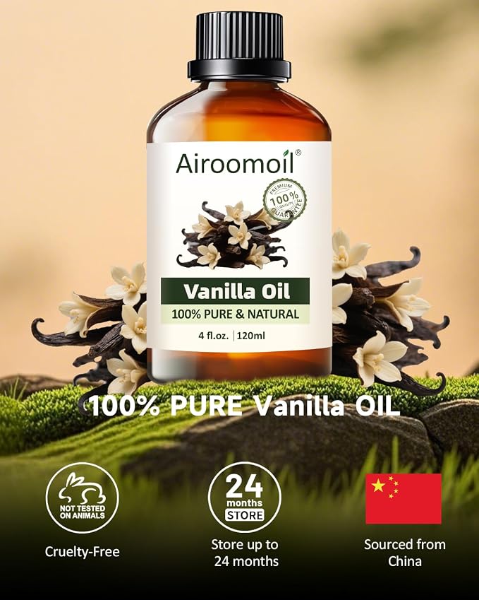 Vanilla Essential Oil 4 fl oz (120ml) – 100% Pure Natural Vanilla Bean Oil, Warm Soft Scent for Water Diffuser, Massage, Hair & Skin Care, DIY Candle & Soap Making – Large Value Bottle