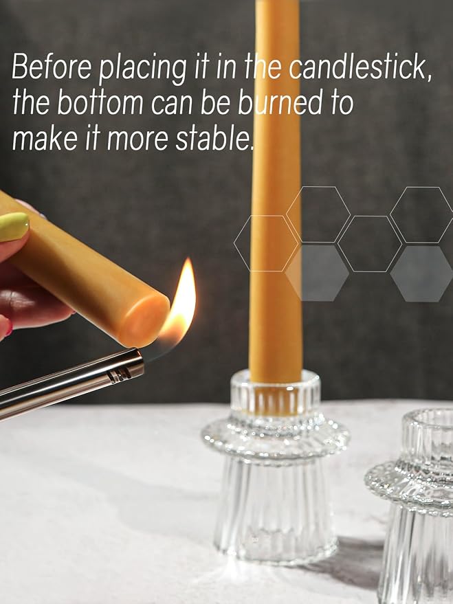 10inch Beeswax Taper Candles 12 Pack Natural Pure Beeswax Candlesticks Smokeless 9 Hour Long Burning Time Tapered Beeswax Candle Sticks Bees Wax Candle for Home Prayer