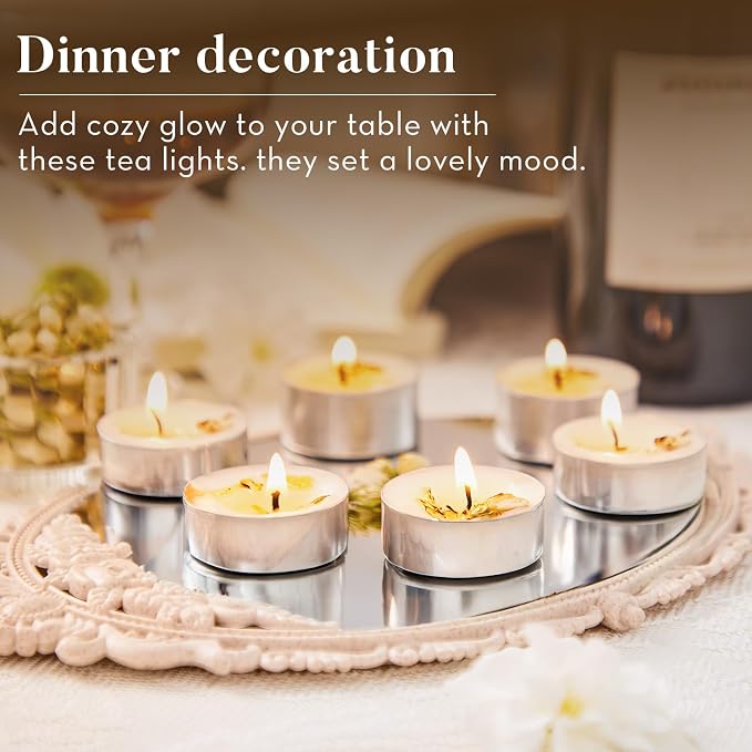 8 Pack Jasmine Tealight Candles, Petals-Infused with Real Jasmine, Natural Soy Wax 4-Hour Clean Burn, Smokeless for Relaxation, Wedding & Home Decor