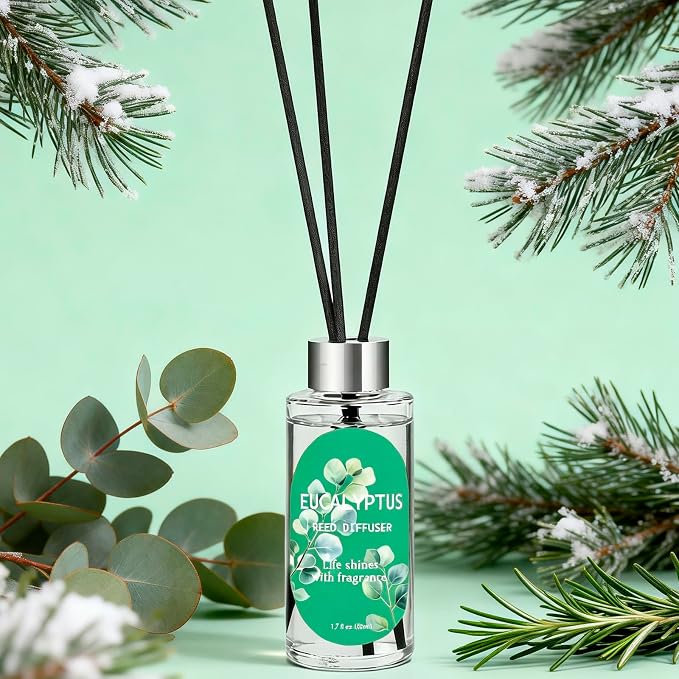 Reed Diffuser Set of 3, Eucalyptus, Linen & Citrus Scented Oil Diffusers with 15 Reeds, Long-Lasting Home Fragrance for Bedroom & Bathroom Decor, 1.7 fl oz Each, Total 5.1 oz