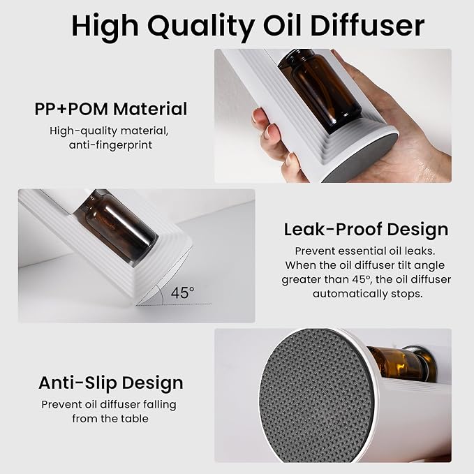 LAMA Waterless Essential Oil Diffuser, Portable Small Mini Scent Air Machine, Quiet Leak-Proof Home Fragrance Aroma Diffuser, USB Air Freshener with 1/2/3H Auto-Off Mode, 3 Mist Levels, White