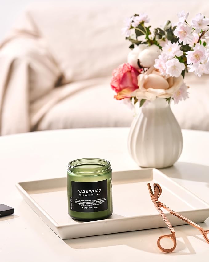 M&SENSE Sage Wood Scented Candles for Home, 7.05oz 50 Hours Clean Non Toxic All Natural Soy Wax, Fresh Smelling Candle for Relaxing & Stress Relief, Home Fragrance Gifts for Men Women