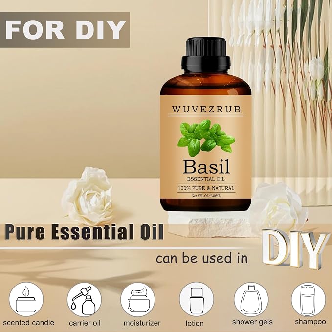 Basil Essential Oil, 240ML Pure and Natural for Aromatherapy Diffuser - 8 Fl Oz