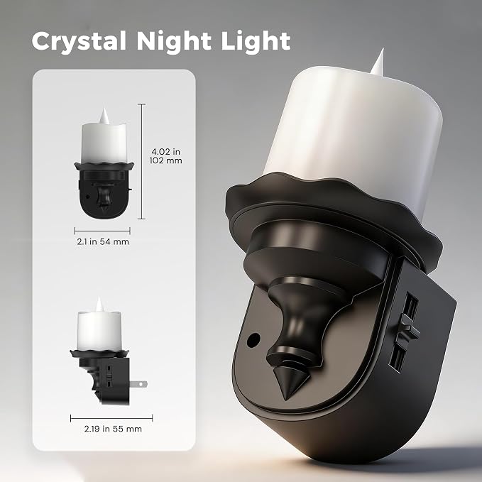 L LOHAS LED Flameless Candle Night Light, Flicker Night Lights Plug into Wall 2 Pack, Amber Candle Nightlight with Light Sensor, 0-100LM Dimmable LED Flickering Nightlights for Kids Hallway Bathroom