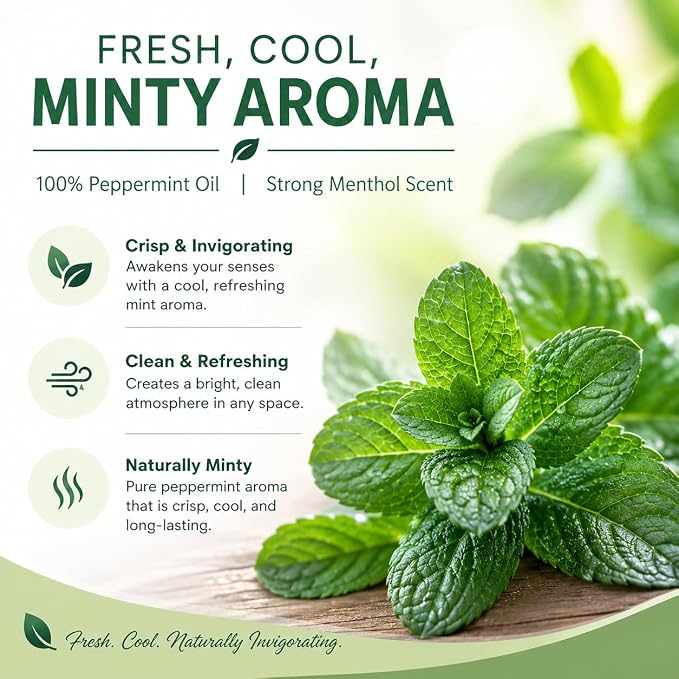 GreenHealth Peppermint Essential Oil – 4 Pack (16 fl oz Each) – 100% Pure & Uncut – Strong Menthol Scent – Aluminum Bottles for Diffusers, Cleaning, DIY Use