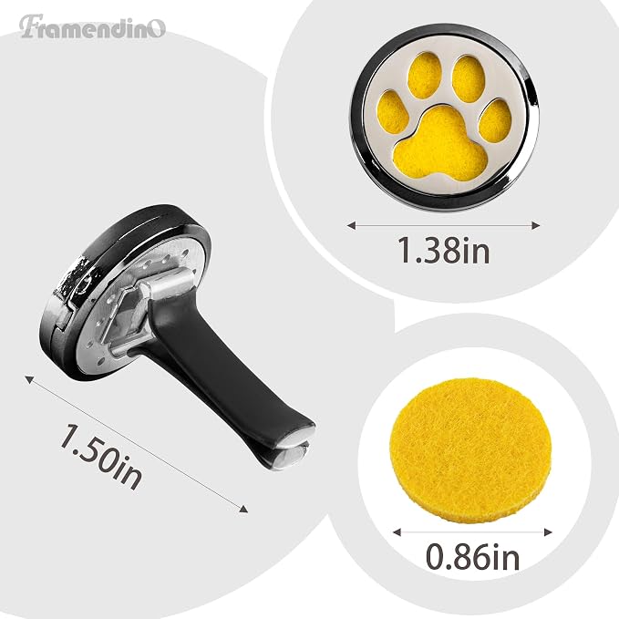 Framendino, 1 Pack Dog Paw Print Essential Car Oil Diffuser with 10 Felt Refill Pads Aromatherapy AIR Freshener Vent Clip Lockets for Men Women Gifts Black