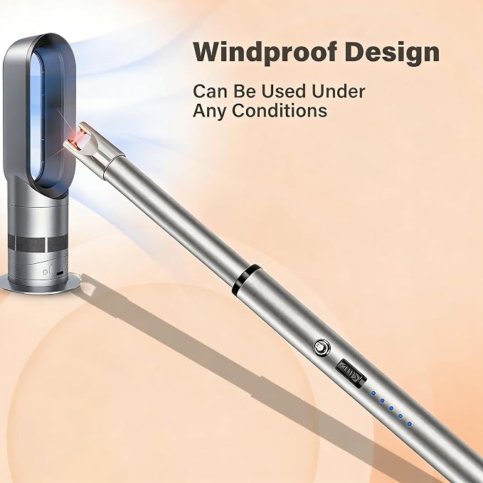 Electric Candle Lighter Windproof USB Rechargeable Flameless Long Neck Lighter for Candles Gas Stove Fireplace BBQ Kitchen Grills (Stainless Steel)