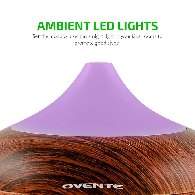 OVENTE Essential Oil Aromatherapy Diffuser 3.38 Oz with Cool Air Humidifier & LED Lights, Ultrasonic Humidifier Tech with Auto Power Off and Low Noise Quiet for Home Office Bedroom, White DF4695DW
