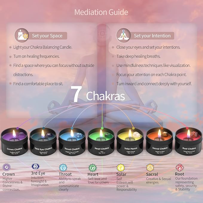 Inspireyes Chakra Candles with Premium Crystal and Healing Stones Luxury Meditation Scented Candles Gift Set for Women Stress Relief Spiritual Decor Healing Candles for Yoga, Aromatherapy