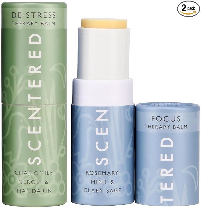 Scentered Aromatherapy Balm Sticks for Stress-Relief & Focus - Roll On Essential Oil Blends of Rosemary, Mint, Chamomile - Aromatherapy Gifts for Women - De-Stress & Focus