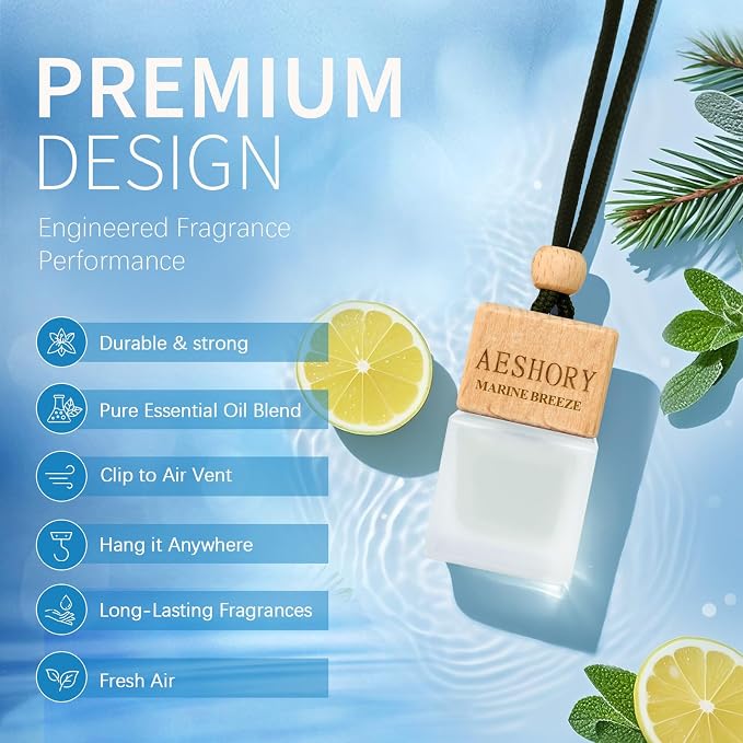 Aeshory Car Air Freshener Hanging - 3-Pack,Bluemarine Collection Car fresheners long lasting, Car Air Freshener for Women and Men, Premium Car Aromatherapy Essential Oil Diffuser Gift Set