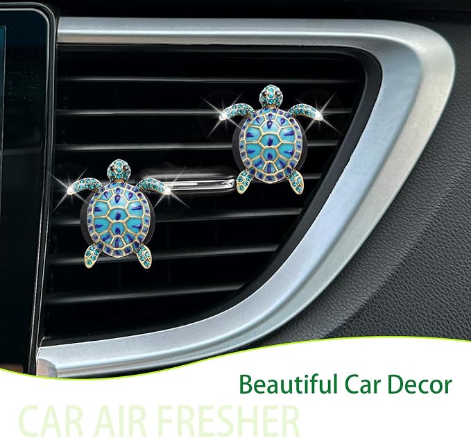 ORIESSE Sea Turtles Car Decor,Cute Beach Themed Air Freshener Vent Clips,2pcs Glamorous Blue Turtle Coastal Car Accessories Interior Decoration for Women,Refillable Outlet Diffuser