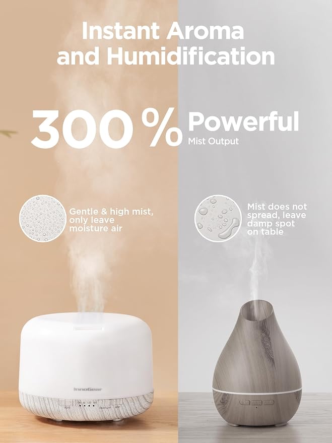 InnoGear 500ml Essential Oil Diffuser with Remote Control, Premium Ultrasonic Aromatherapy Diffusers Mother's Gift Scent Humidifier Vaporizer Auto-Off Timer for Large Room Home, White