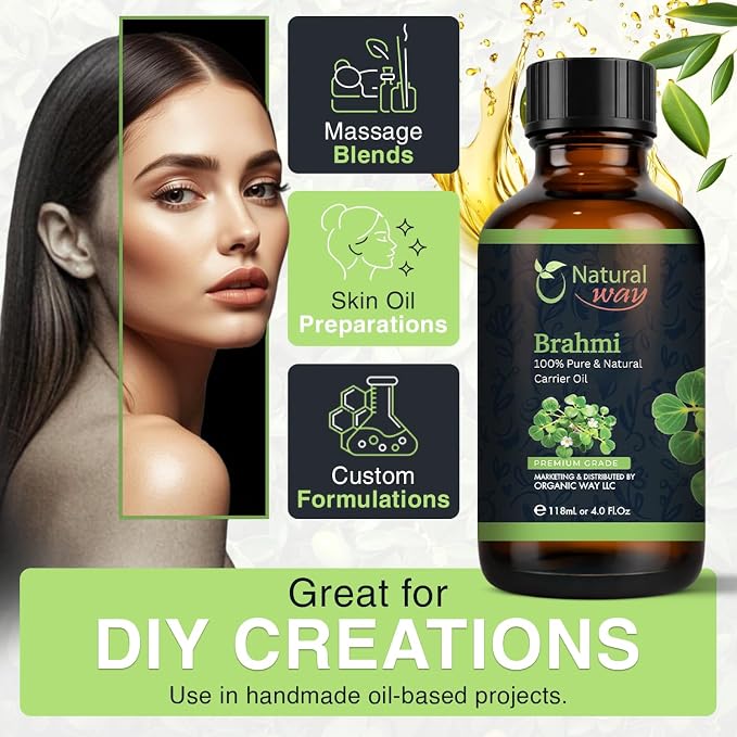 Brahmi Carrier Oil for Diffusers, Dry Skin, Hair | Natural Aroma Oil for Home Fragrance, DIY Beauty Blends & DIY Candle Making, Long Lasting Scent for Office, Bedroom Scent 4 Fl Oz (120 mL)