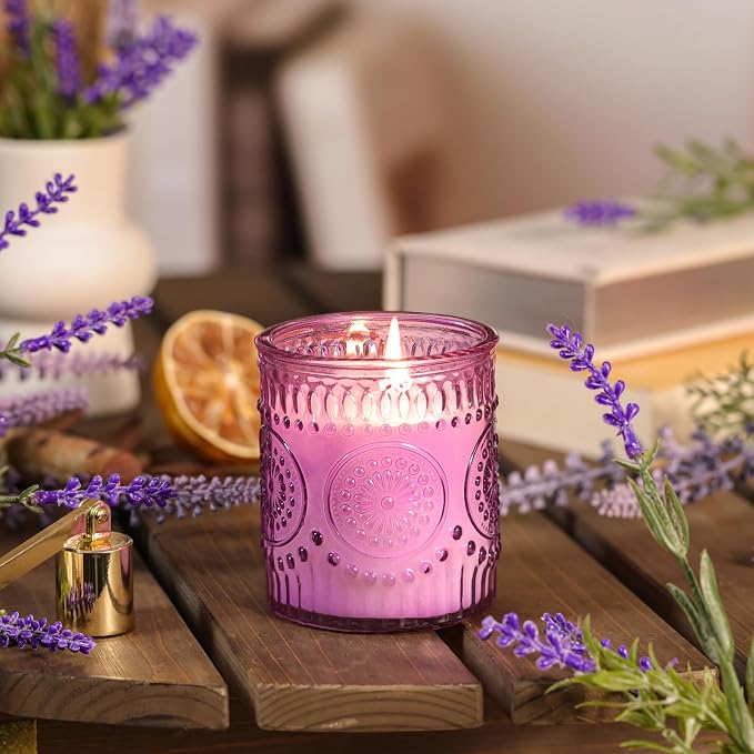 DARJEN Lavender Candles for Home- 5.3oz 35H Natural Soy Wax Aromatherapy Jar Candle with Strong Scent, Decorative Aesthetic Candles for Relax, Bedside, Laundry Room, Luxury Gift for Women