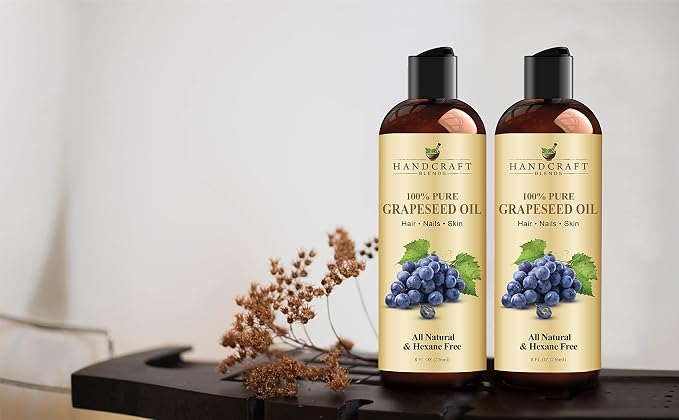 Handcraft Blends Grapeseed Oil | 100% Pure and Natural | Bath & Body Oil | Premium Grade Carrier Oil | Skin | Hair | Body | Massage | Cold-Pressed | Hexane-Free | 8 Fl Oz