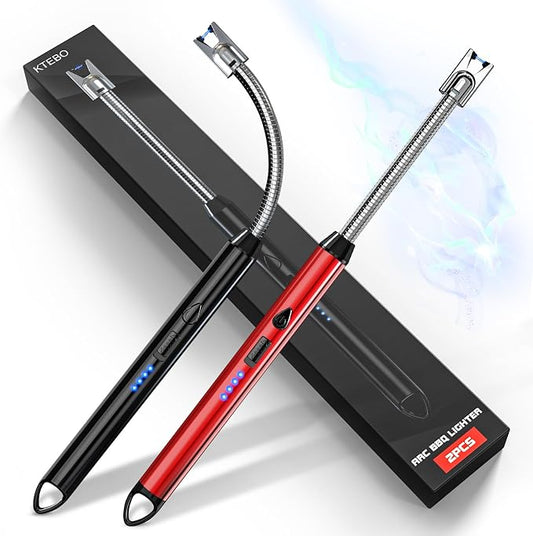 KTEBO 2 Pack Electric Candle Lighter, Windproof Plasma Arc Rechargeable | USB-C Flameless Plasma Lighter, 360-Degree Flexible Long Gooseneck, LED Battery and Safety Lock for Candles, Grill, Camping