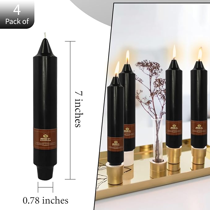 Halloween Taper Candles Sticks Unscented 4 PCS Black Taper Candlesticks 7 inch Short Tapered Candles Stick Candle for Halloween Dinner Party Home Décor Candlesticks