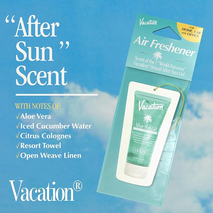 Vacation Car Air Freshener Variety Pack, 6 Scents, Pack of 6 - Hanging Air Freshener for Car, Home and Office - Classic Lotion, After Sun, Super Spritz, Baby Oil, Chardonnay and Whip Scents