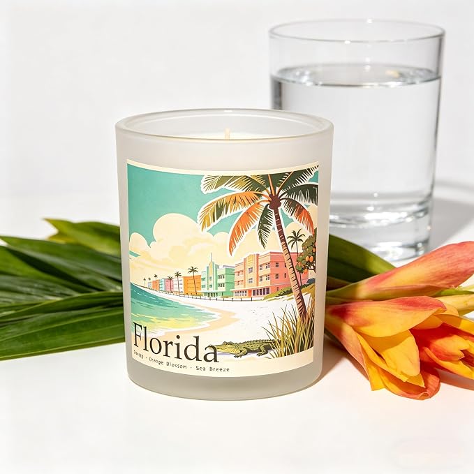 Florida Sunshine Scented Candle, Orange & Orange Blossom & Sea Breeze, Florida Gifts, Florida Souvenirs, Florida Souvenirs and Gifts, 100% Soy Wax, 7OZ