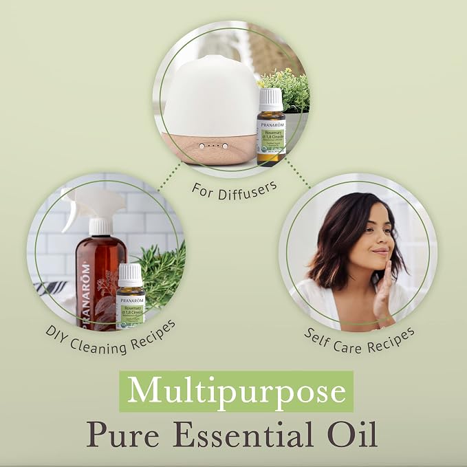 Pranarom USDA Certified Organic Rosemary Cineole Essential Oil (30ml), 100% Pure Undiluted Therapeutic Grade from Tunisia for Aromatherapy, Diffuser, Meditation, Massage, Relaxation