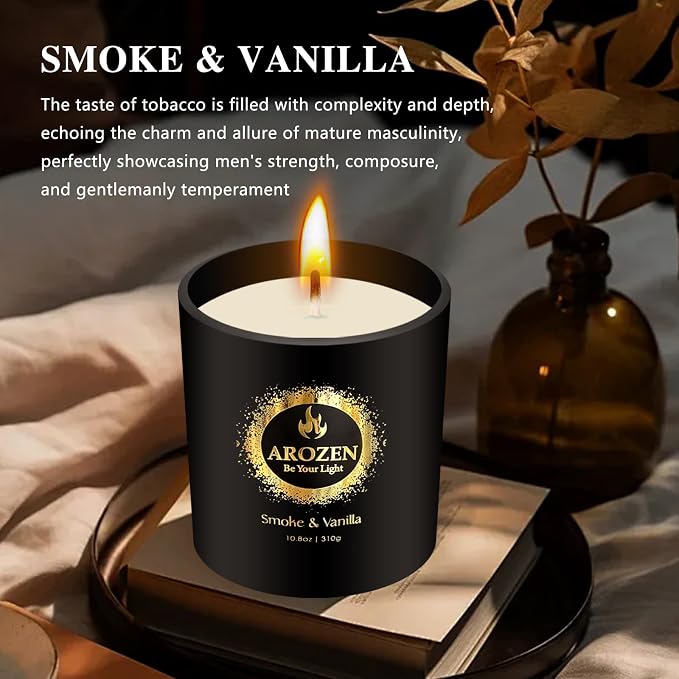 Tobacco Vanilla Candle for Men – 70-Hour Soy Wax Scented Candle for Home | Black Jar Aromatherapy Gift for Him, Father's Day Birthday Valentine's Day