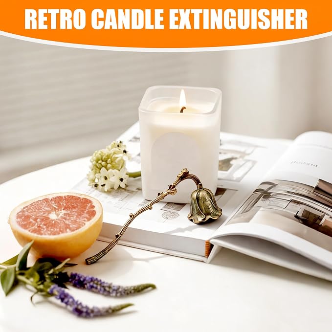 Vintage Candle Extinguisher Snuffer Metal Retro Candle Put Out Tool with Long Handle Antique Gold Candle Stopper Farmhouse Candle Accessories for Home Office Decor (Bronze)