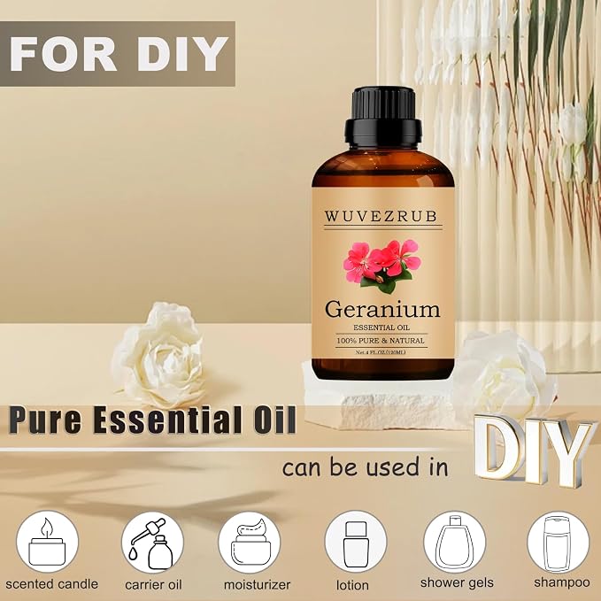 Geranium Essential Oils 120ML, 100% Pure and Natural Essential Oil for Aromatherapy Diffuser - 4 Fl Oz/Geranium