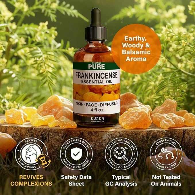 KUKKA Frankincense Essential Oils - 4 Fl Oz - for Hair, Skin, Diffuser, Aromatherapy & DIY Soap Making Scent (Pack of 2)