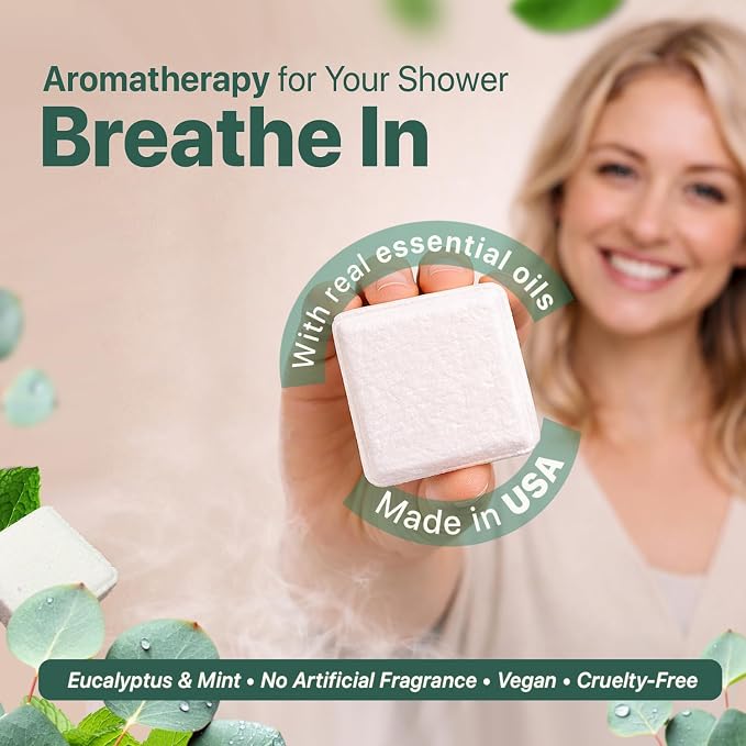 Shower Steamers Aromatherapy - USA Made with Natural Ingredients & Eucalyptus Essential Oil, Large Shower Bombs, Relaxation Spa Gifts for Women & Men, Unique Self Care Gifts