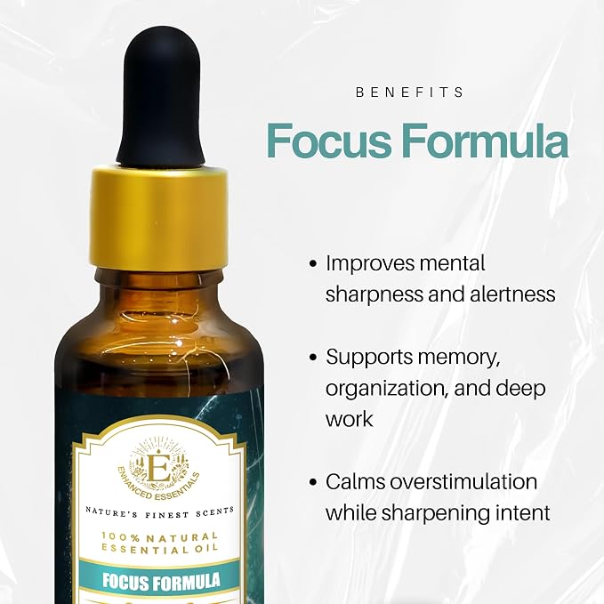 Essential Oil Blend for Focus & Clarity by Enhanced Essentials |100% Pure, Slow-Distilled Aromatherapy for Concentration, Study, Work & Mental Sharpness – 1 fl oz (30 ml)