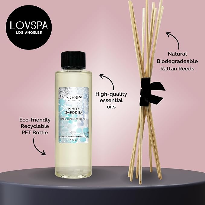 White Gardenia Diffuser Oil - Luxury Essential Oils for Diffuser Refill & Air Freshener Room Spray - Long-Lasting & Natural Home Fragrance, Scented Oil for Diffusers, USA Made, 4oz