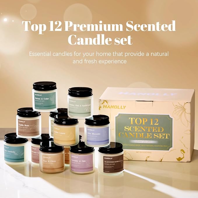 12 Pack Candles for Home Scented, Aromatherapy Candles Gifts Set for Women, Lavender, Vanilla, Rose Candle, 42OZ Natural Soy Wax Long Lasting Jar Candle, Birthday Mothers Day Present