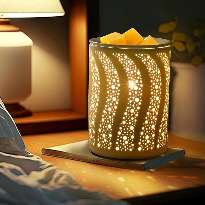 Porcelain Essential Oil Burner Curve Graphic Design Aromatherapy, Electric Candle Scented Wax Cubes Melt Warmer, Flameless