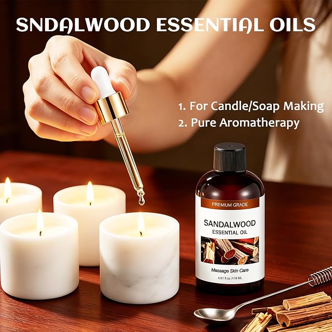 Sandalwood Essential Oils for Skin Care, Hair Care, 100% Natural Aromatherapy Oil 4 Fl Oz, Large Volume Sandalwood Oil for Aromatherapy Diffuser, DIY Fragrance and Relaxation