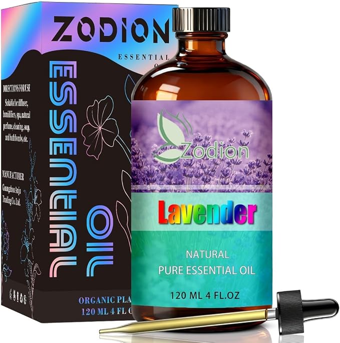 Lavender Essential Oil, Lavender Fragrance Oil for Diffuser, Massage, Humidifier, DIY Candle, Soap Making, Home, Bath, Yoga - 4 fl oz (120ml) - ZODION Essential Oils