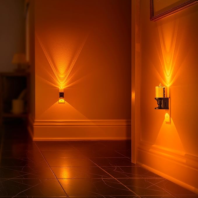 Briignite Flameless Candle Night Light, Bubble Night Lights Plug into Wall, Candle Nightlight with Light Sensor, 0-100LM Dimmable LED Night Light Plug in, Amber Nightlight for Hallway Bathroom