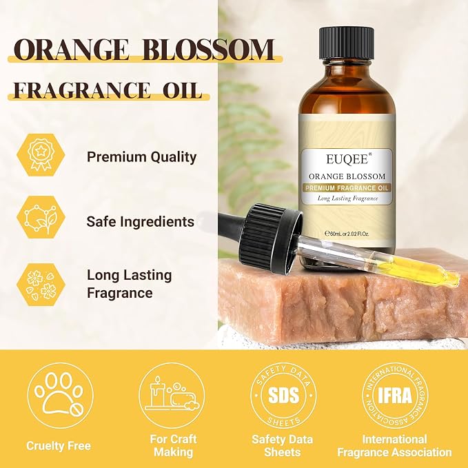EUQEE Orange Blossom Fragrance Oils, 2.02 Fl oz/60ml Essential Oils with Glass Dropper for Diffusers, Soap Candle Making, Aromatherapy