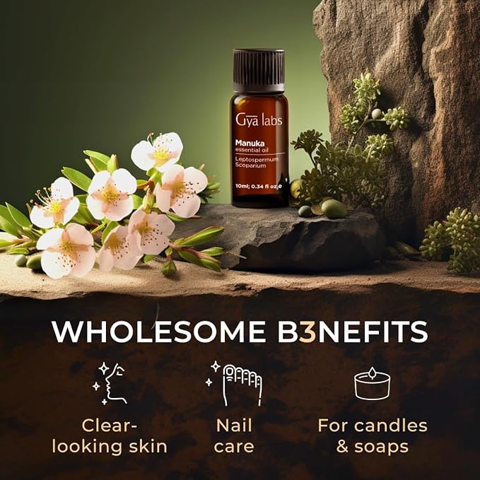 100% Pure Manuka Essential Oil - 0.34 Fl Oz - Manuka Oil for Hair, Skin, Diffuser, Aromatherapy & DIY Candle Making Scent