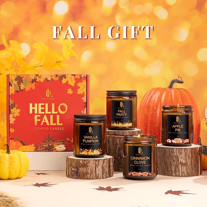 Scented Candles for Home, 4 Pack Soy Candle Set, Candle Gifts for Women Men,Scents of Vanilla Pumpkin/Cinnamon Clove/Apple Pie/Fall Party