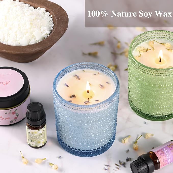 DARJEN Candle Making Kits for Adults - Candle Making Supplies with 4 Candle Jars(Blue, Pink, Amber, Green), Candle Tins, Soy Wax, Scents, Dried Flower & More, DIY Starter Candle Making Kit Home Decor