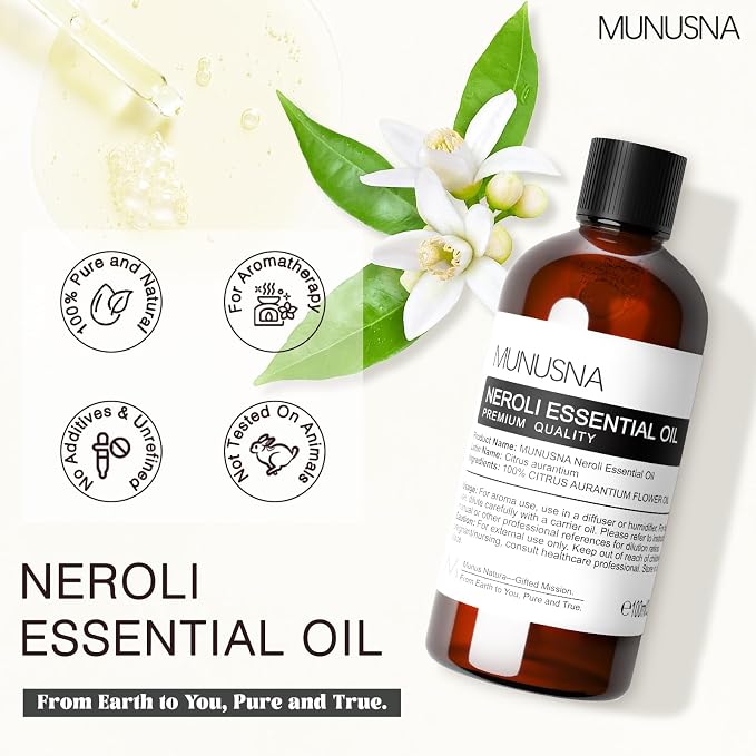Neroli Essential Oil 100ML, 100% Pure Neroli Oil Aromatherapy Oil for Diffuser, Skin Care, Hair Care, Massage, Yoga, Home, Soap and Candle Making